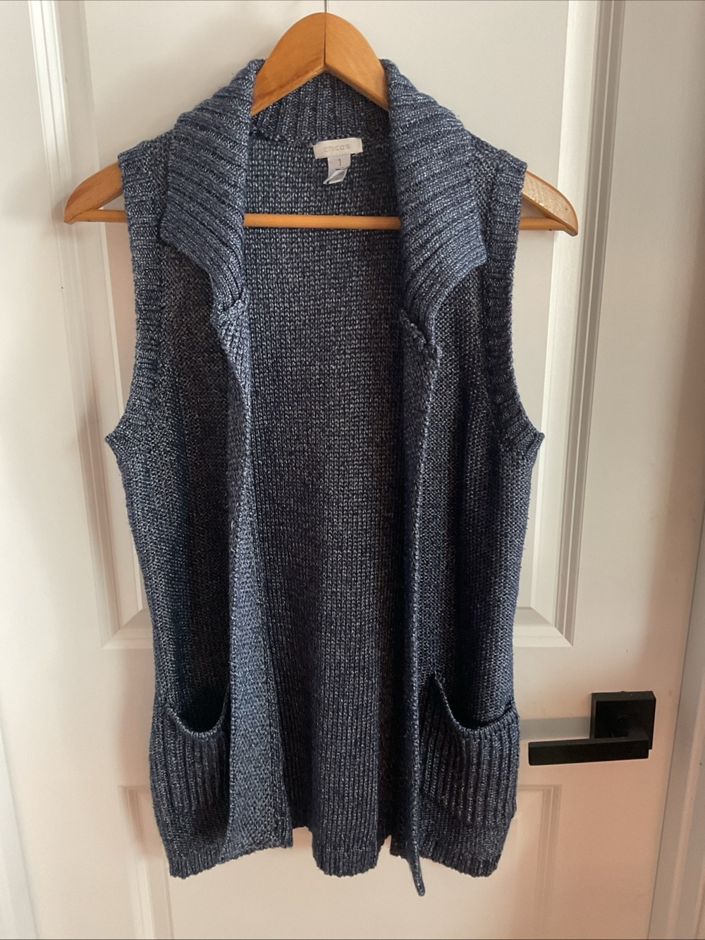 Chico's - Navy Sleeveless Open-Front Knit Cardigan Vest - Ladies Size 1